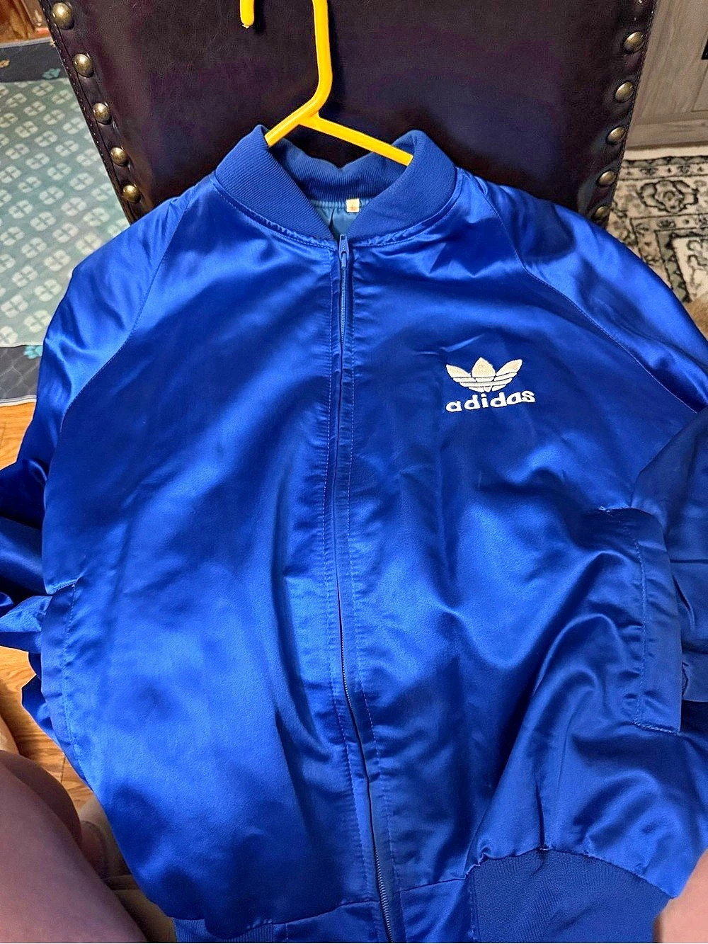 adidas Embroidered Bomber Jacket in Blue Large